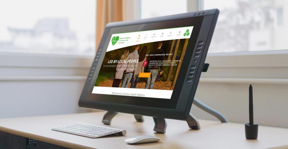 Website design being displayed on an ipad