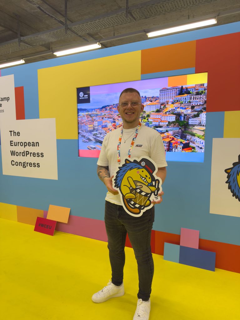 "Jamie representing Cosmic at WordCamp Europe 2025 in Basel."