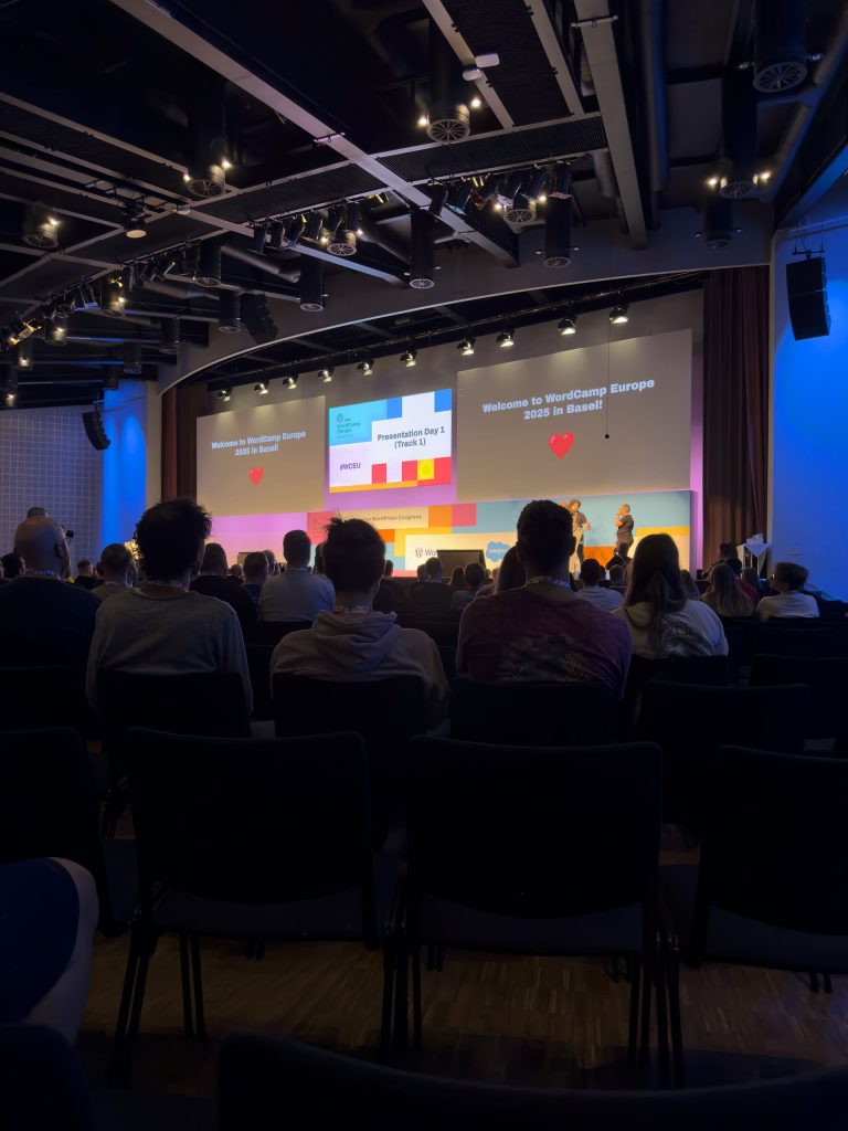 Crowd watching a presentation at WordCamp Europe