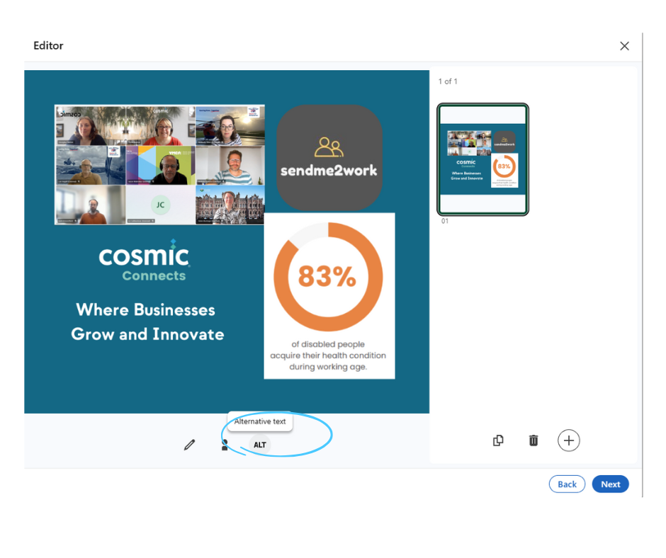 LinkedIn Screenshot Alt Text: "Screenshot of LinkedIn post editor with alt text option highlighted, demonstrating where to add image descriptions for accessibility."