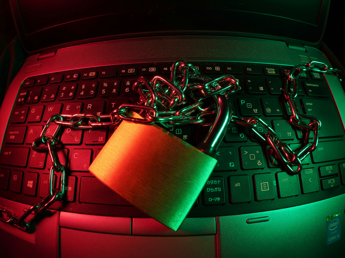 laptop with a chain and padlock